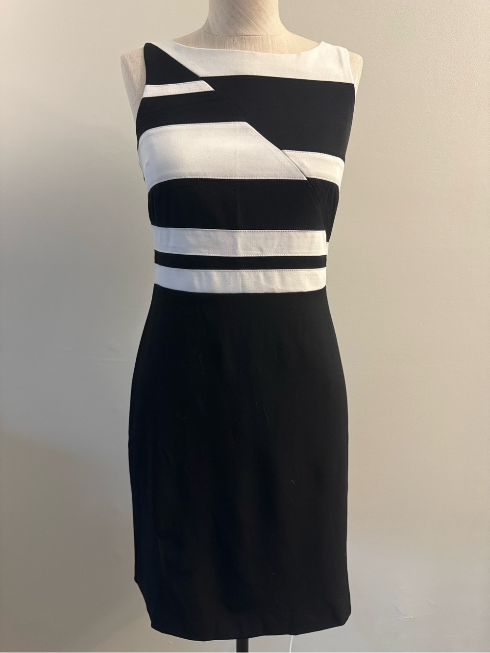 White House Black Market Black and White Striped Sleeveless Sheath Dress